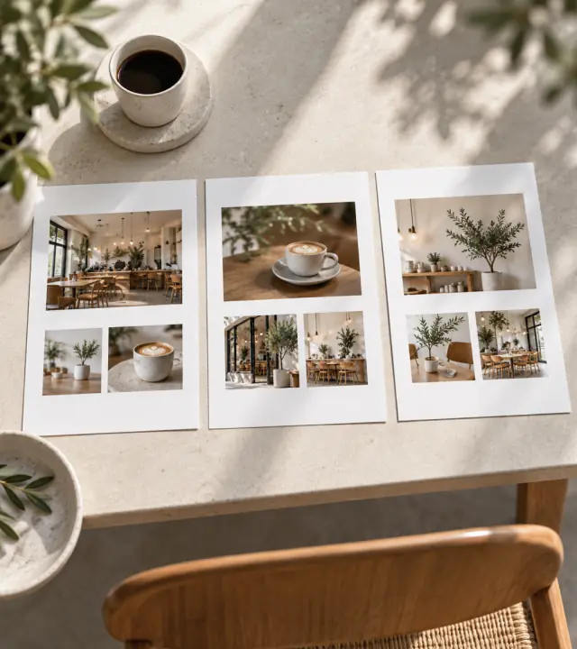 Three printed website design boards side by side