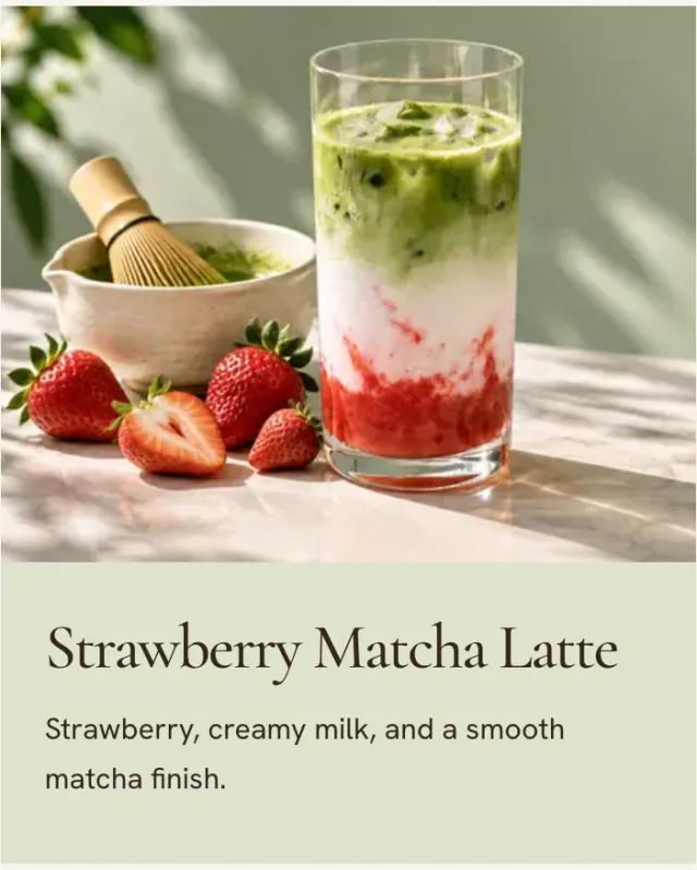 Cafe Mallow's strawberry matcha latte on a phone